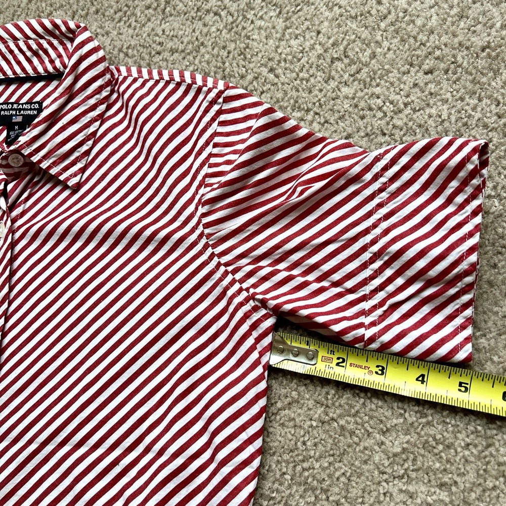 Vintage Polo Jeans Co. Ralph Lauren Women's M Red White Diagonal Stripe Shirt‎ - Picture 5 of 10